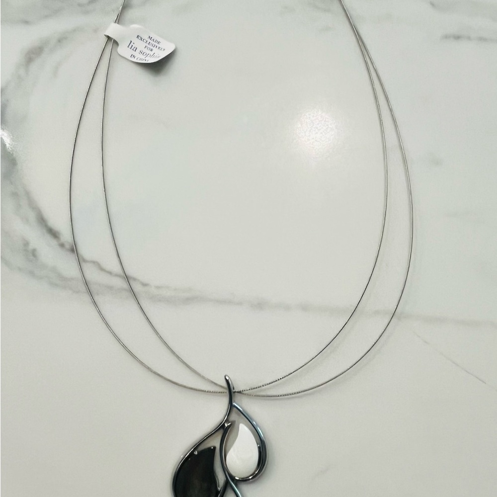 Lia Sophia Tear Drop Two Toned Silver and Black Abalone Mother of Pearl and Onyx - Picture 6 of 8
